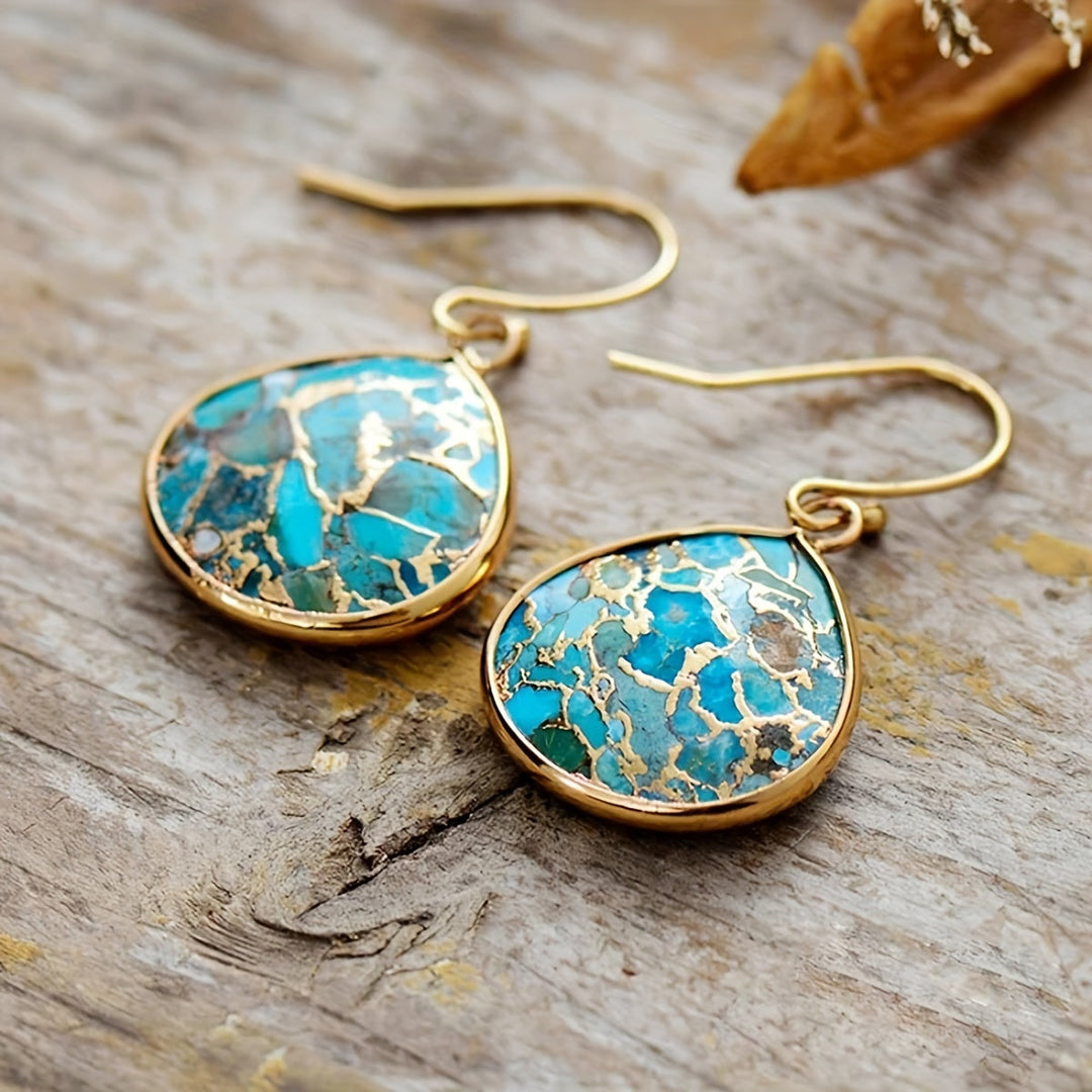 Bohemian Turquoise Mosaic Teardrop Earrings - Elena Harper