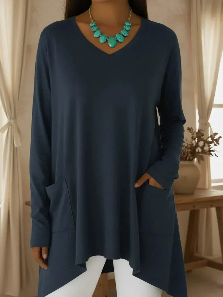 Boglarka V-neck Loose Sweater With Irregular Hem - Elena Harper