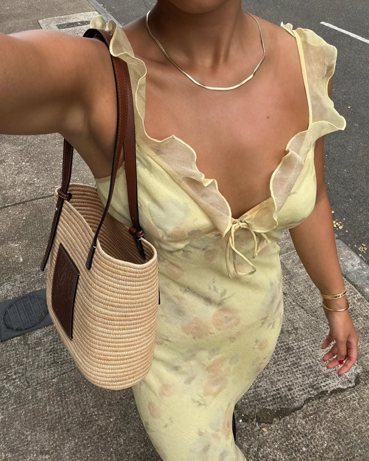 Floral Dress with Thin Straps and Ruffles