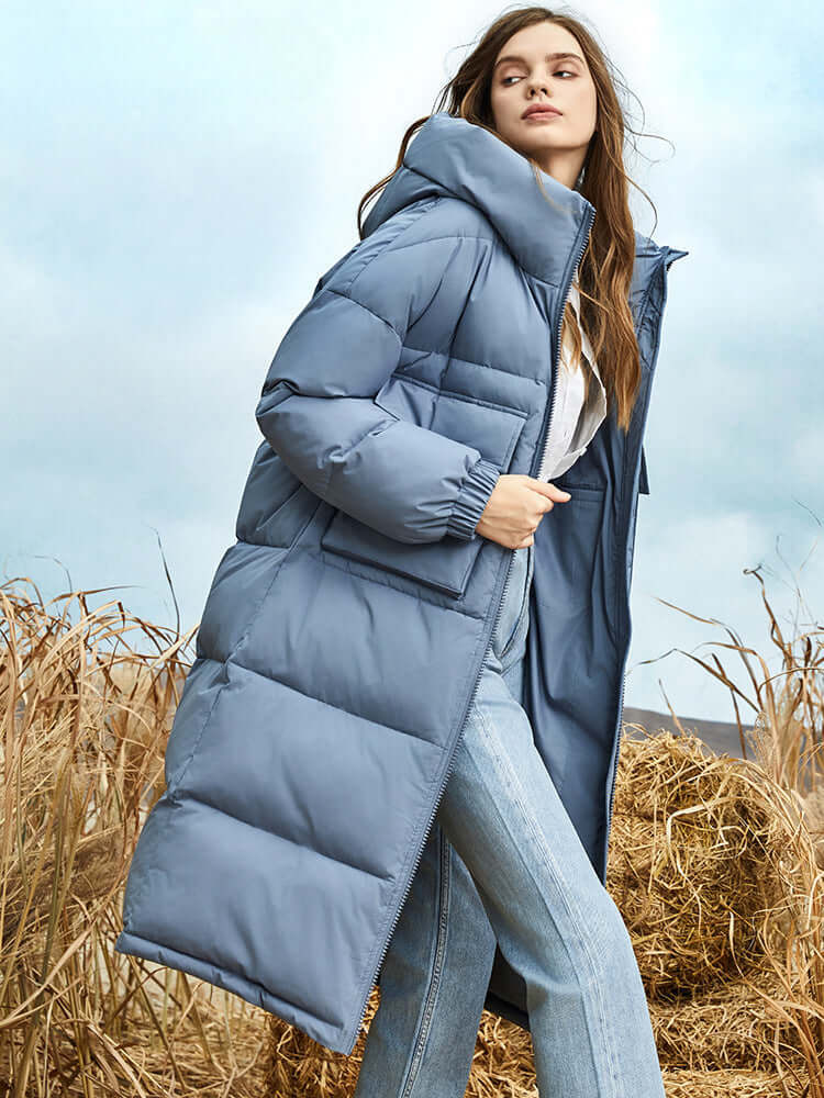 Women's Long Winter Puffer Coat with Hood