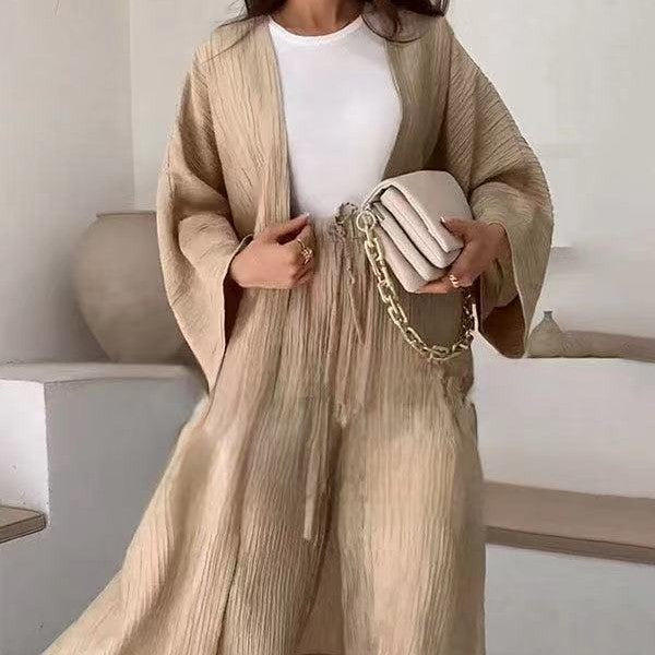 Aubree Casual Two-Piece Set in Pleated Kimono Style - Elena Harper