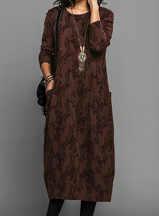 Lucille Relaxed Midi Dress with Leaf Pattern - Elena Harper