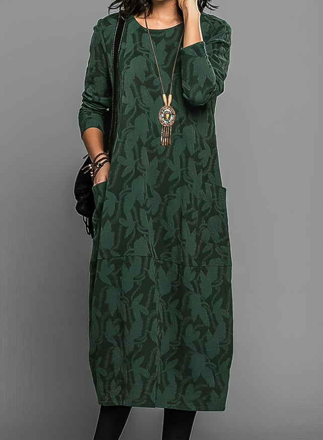 Lucille Relaxed Midi Dress with Leaf Pattern - Elena Harper