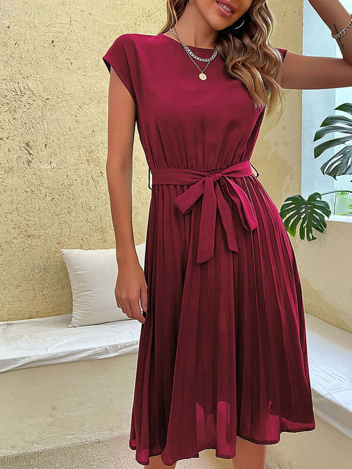 Women's Pleated Midi Dress with Tie Waist, view 6 - Elena Harper