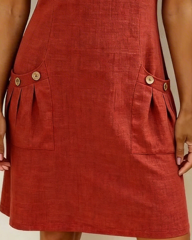 Short Linen and Cotton Dress with Zipper Closure Elegant A-Line Cut - Elena Harper
