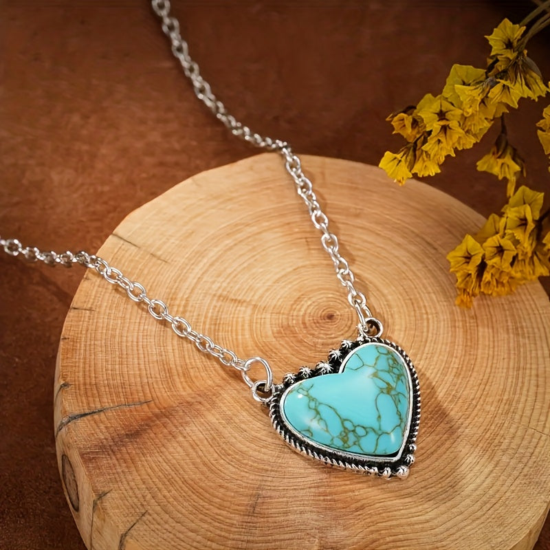 Bohemian Style Turquoise Heart Pendant Necklace - Elena Harper