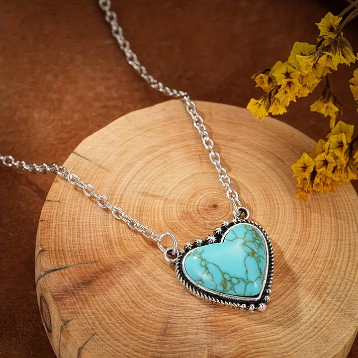Bohemian Style Turquoise Heart Pendant Necklace - Elena Harper