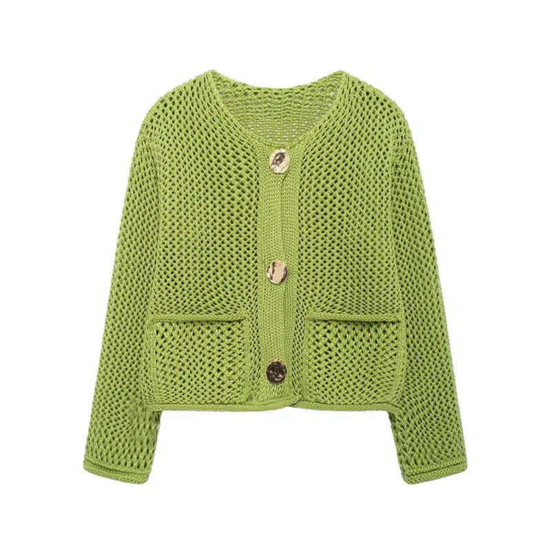 Women's Mesh Knit Cardigan with Pockets
