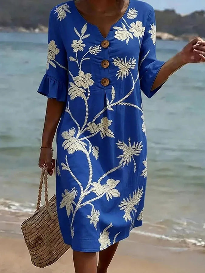 Women's Casual Dress with Floral Print. - Elena Harper