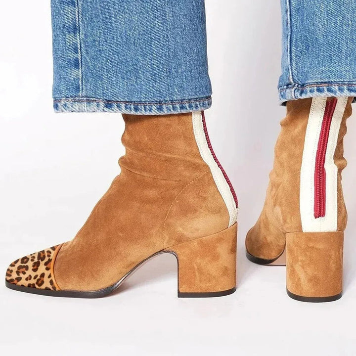 Elizabeth | Eye-catching Suede Ankle Boots with Leopard Accent