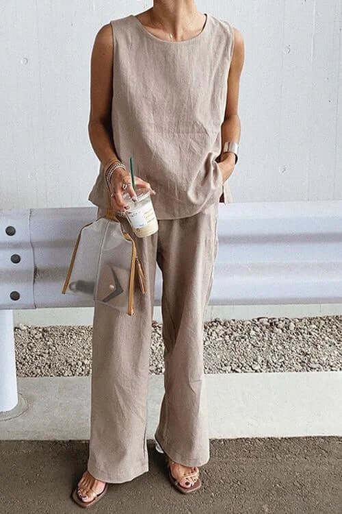 Women's Sleeveless Wide-Leg Pants Set