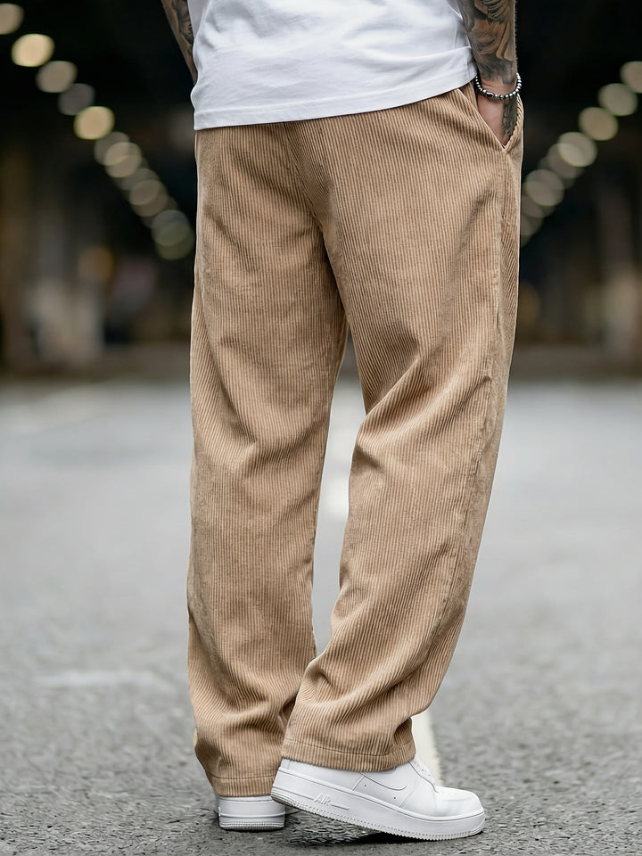 Men's Loose Fit Corduroy Trousers with Elastic Waist and Pockets, view 8 - Elena Harper