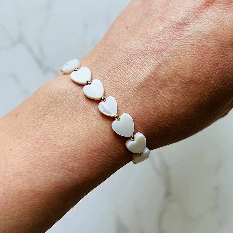 Bohemian Natural Stone Shell Heart Bracelet - Elena Harper