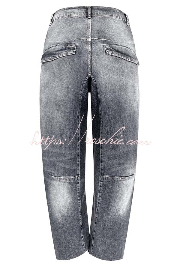 Casual Meetup Washed Denim Mid Rise Pocketed Barrel Jeans, view 10 - Elena Harper