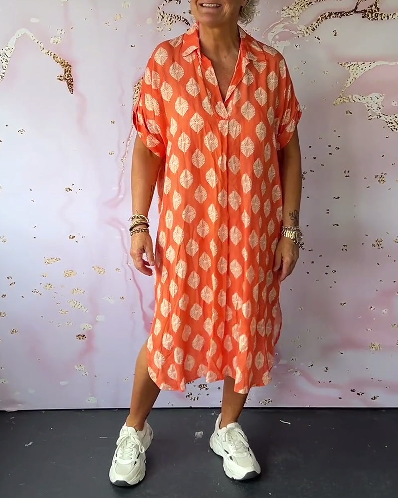 Eleanora Loose Lapel Printed Shirt Dress - Elena Harper