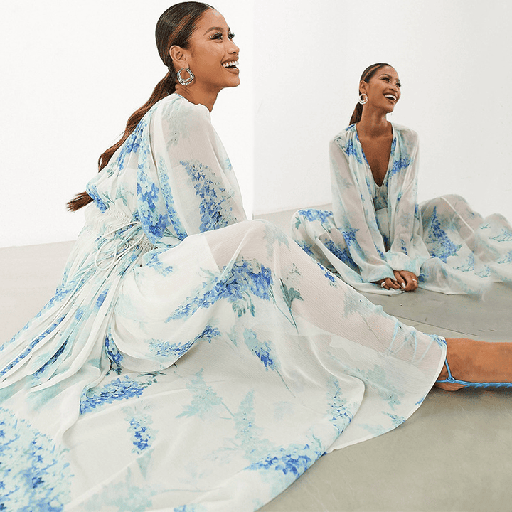 MONROE – OCEAN FLOWER CHIFFON MAXI DRESS