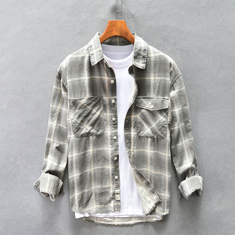 Men's Autumn Plaid Cotton Shirt, Loose Fit and Long Sleeves., view 2 - Elena Harper