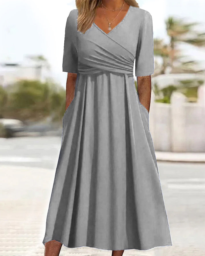 Pien Elegant Crossover Dress with Short Sleeves - Elena Harper