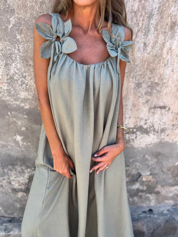 Floral Dress with U-Neck Timeless Elegance - Elena Harper