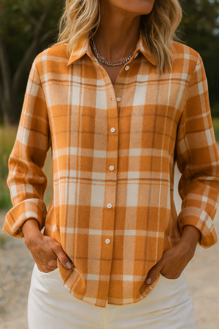 Women’s Checkered Shirt with Lapel Collar | Elegant & Comfortable