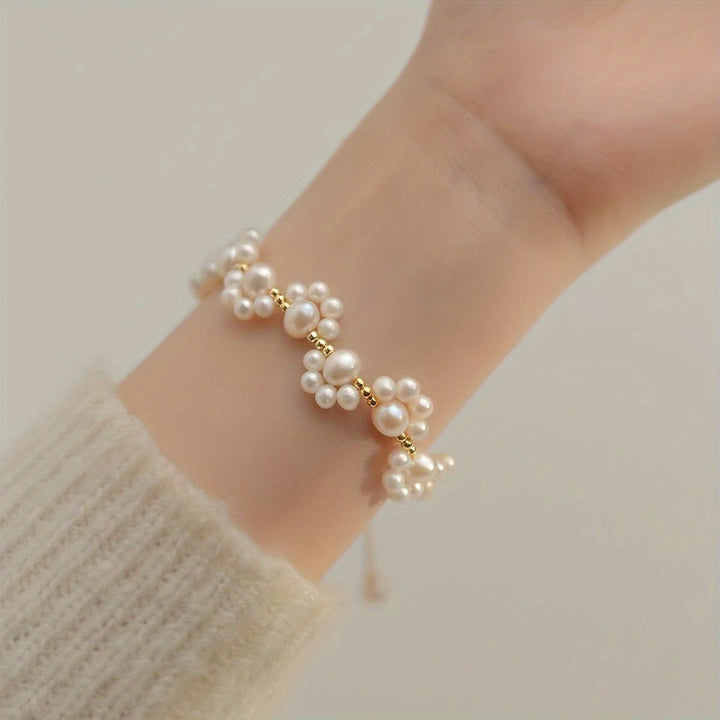 Classic Pearl Beaded Cat Paw Gold Plated Adjustable Bracelet - Elena Harper