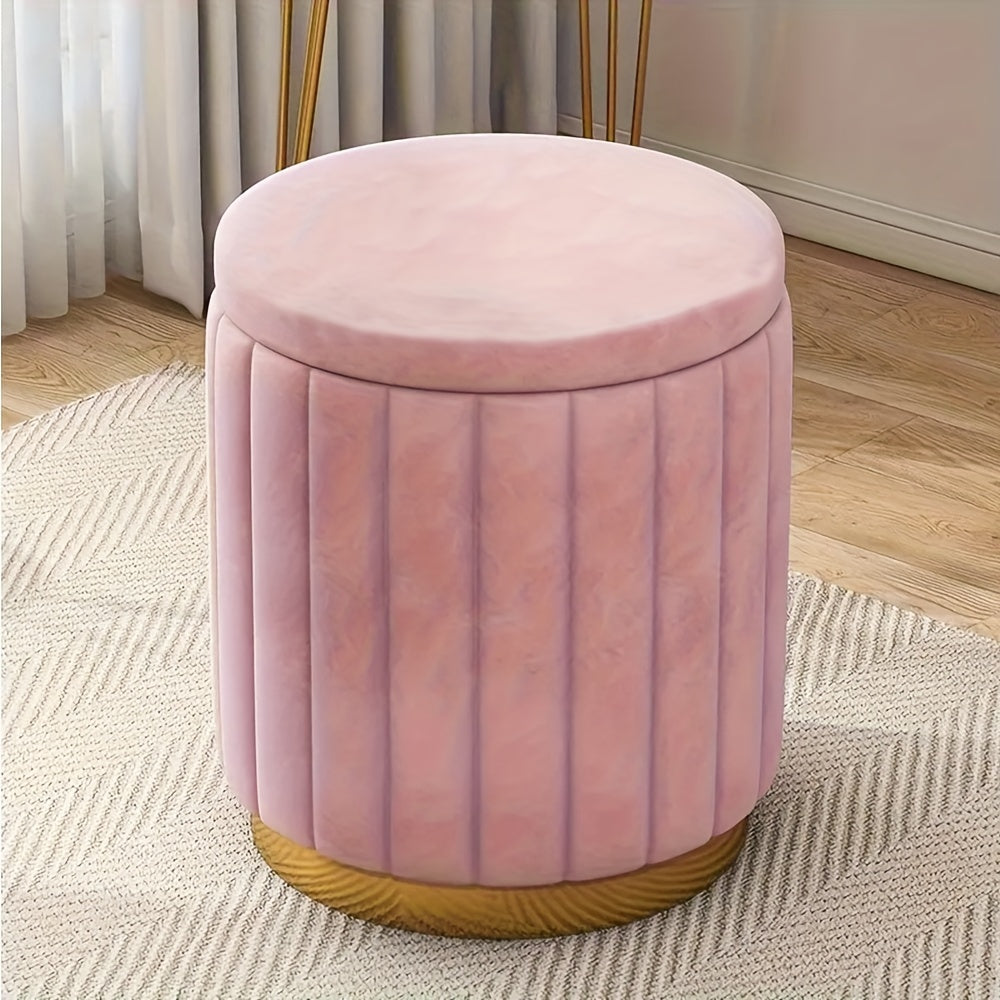 Home Decor: Stylish Round Storage Ottoman with Mirror Finish