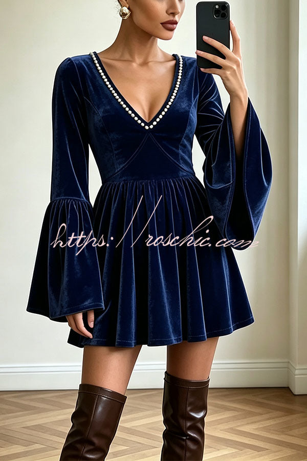 Vintage-Inspired Pearl Velvet Swing Dress