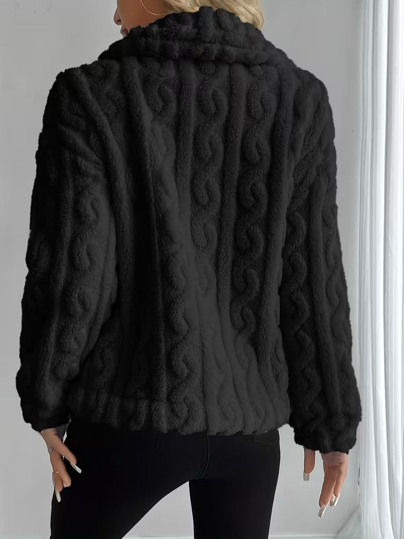 Textured teddy jacket for women with elegant buttons
