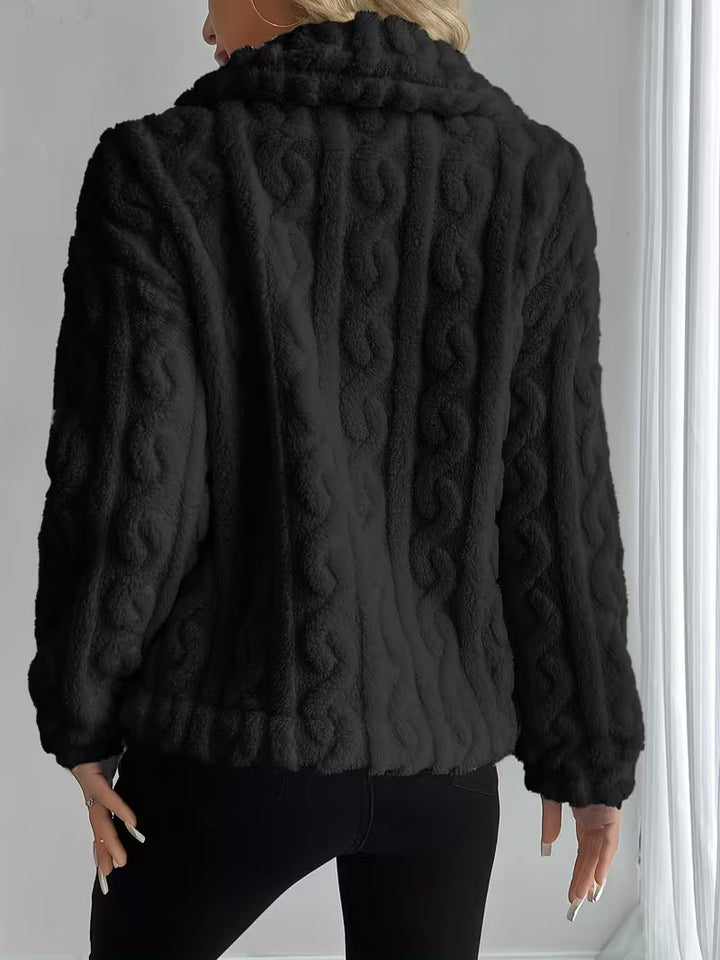 Textured teddy jacket for women with elegant buttons