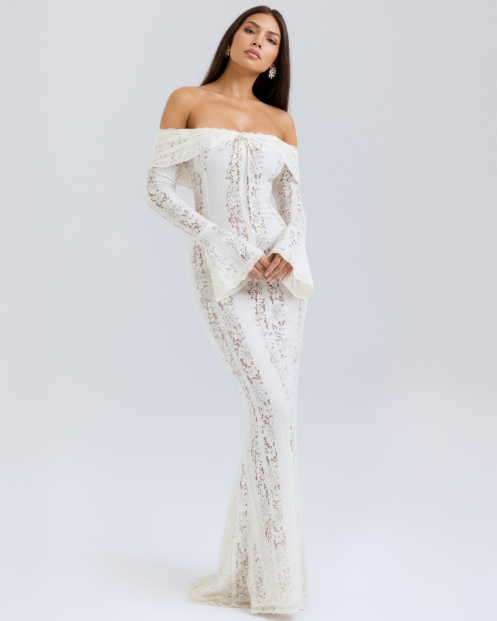 Women's Elegant Off-Shoulder Floral Lace Maxi Dress