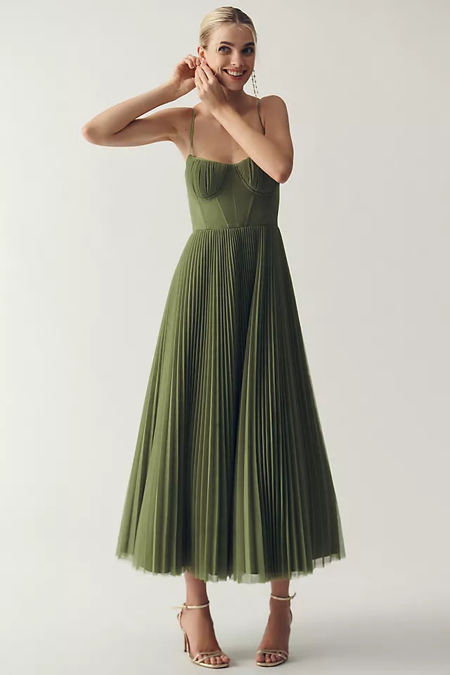Lina Elegant Pleated Dress with Spaghetti Straps - Elena Harper