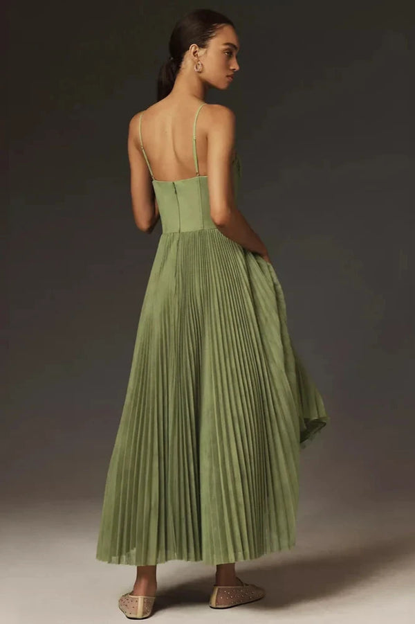 Lina Elegant Pleated Dress with Spaghetti Straps - Elena Harper