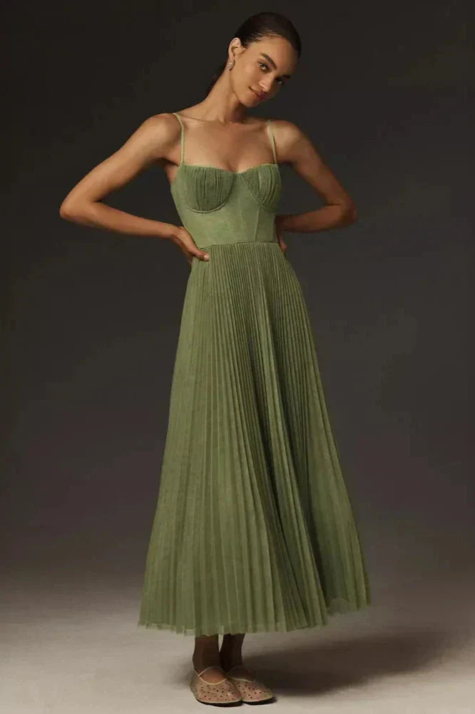 Isabella Pleated Tulle Midi Dress - Elena Harper