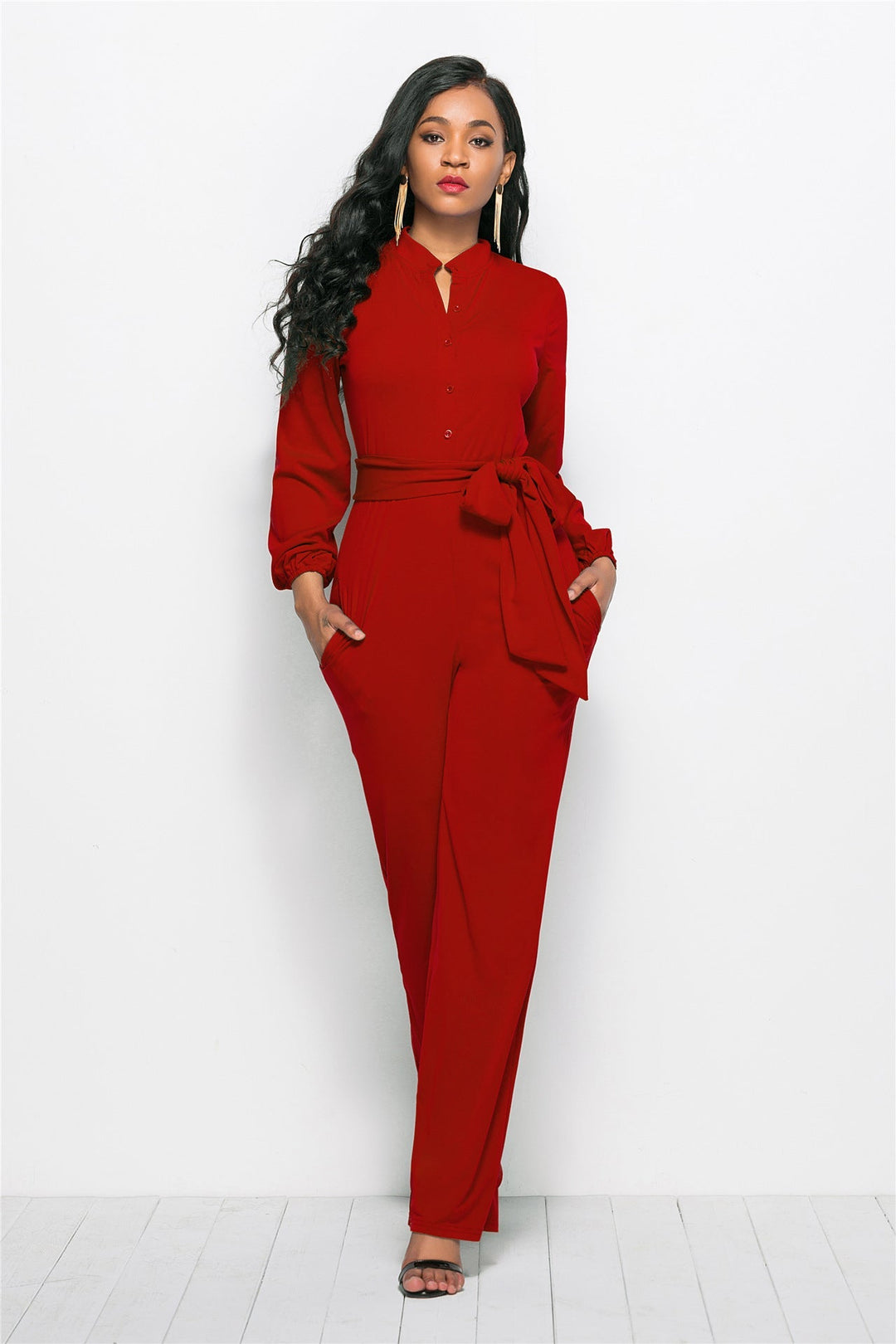 Women's Elegant Tailored Jumpsuit with Long Sleeves