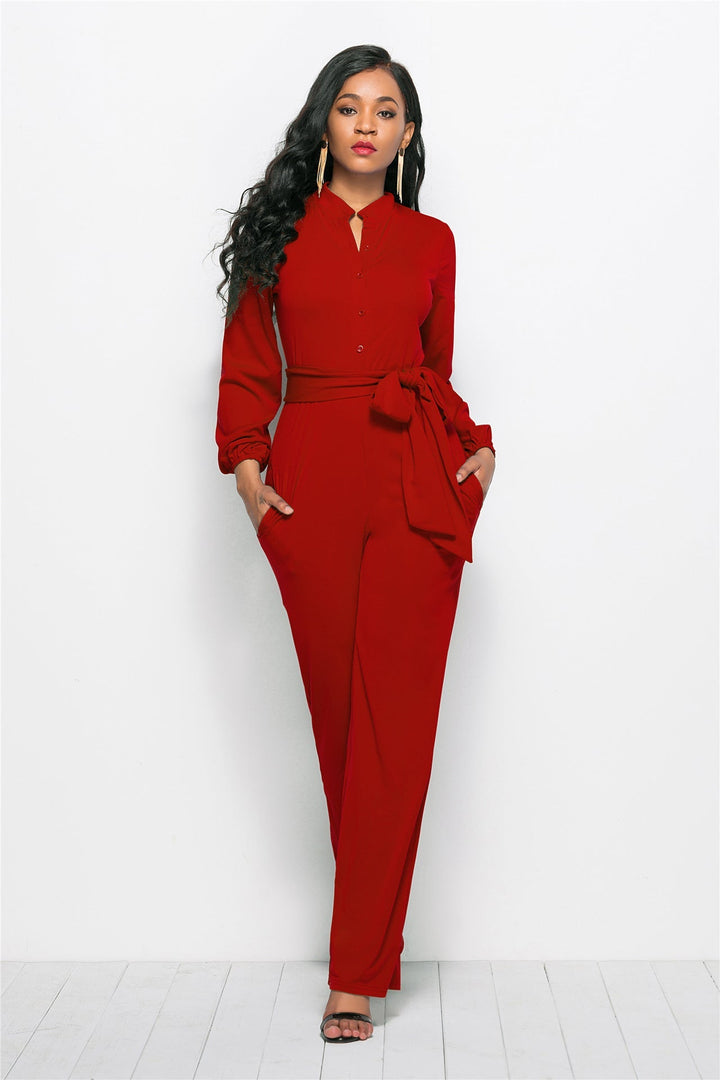 Women's Elegant Tailored Jumpsuit with Long Sleeves