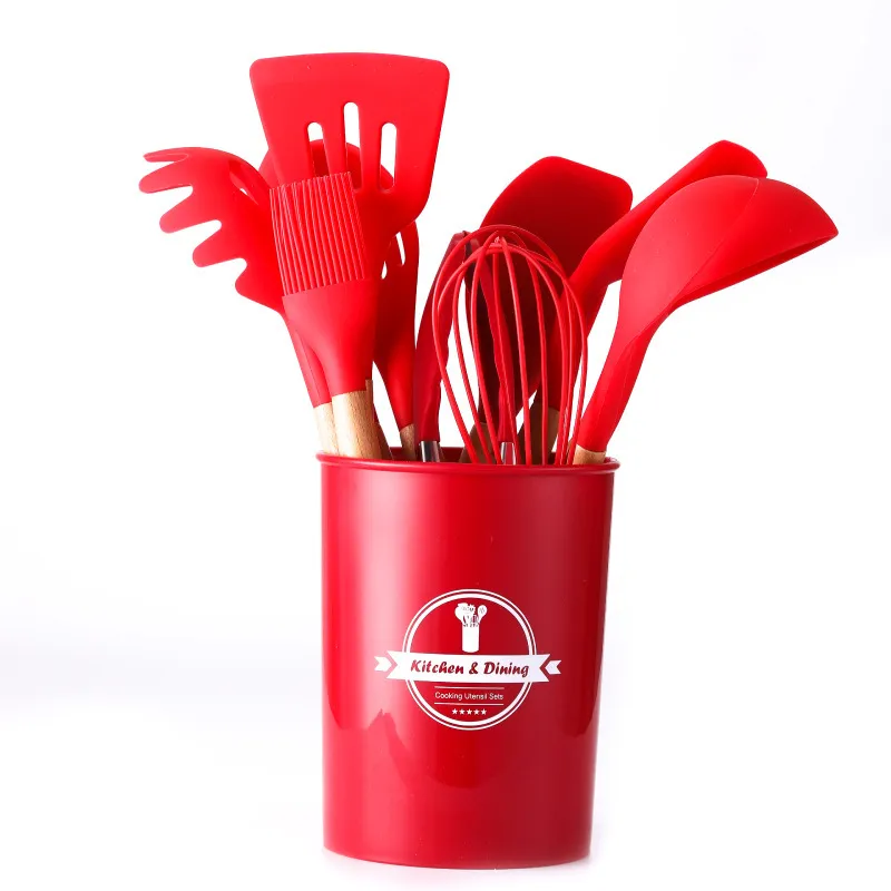 Culinara 12 Piece Silicone Kitchen Set with Wooden Handles - Elena Harper
