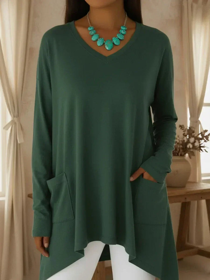 Boglarka V-neck Loose Sweater With Irregular Hem - Elena Harper