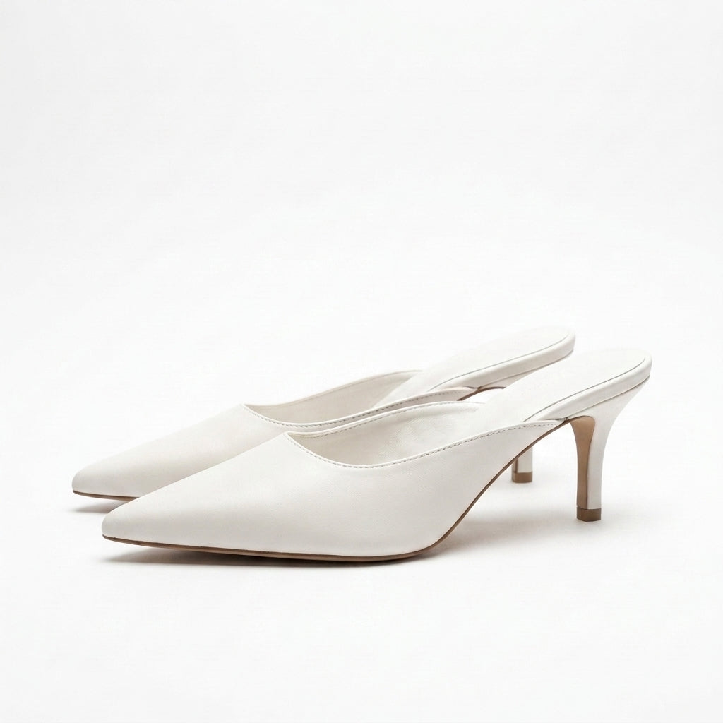White Kitten Heel Mules
