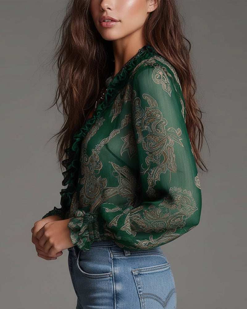 Demi Zip Ruffled Retro Blouse - Elena Harper