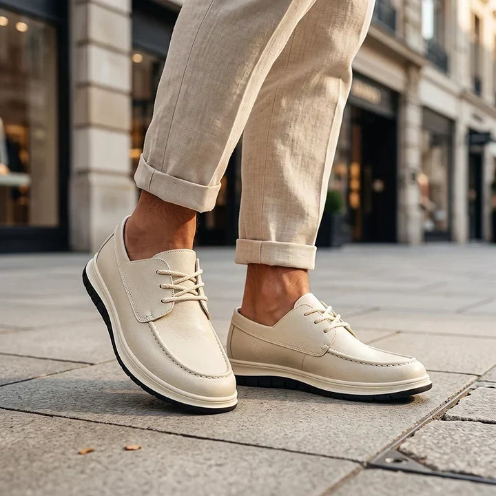 Elio Earth Tone Leather Sneakers, view 7 - Elena Harper