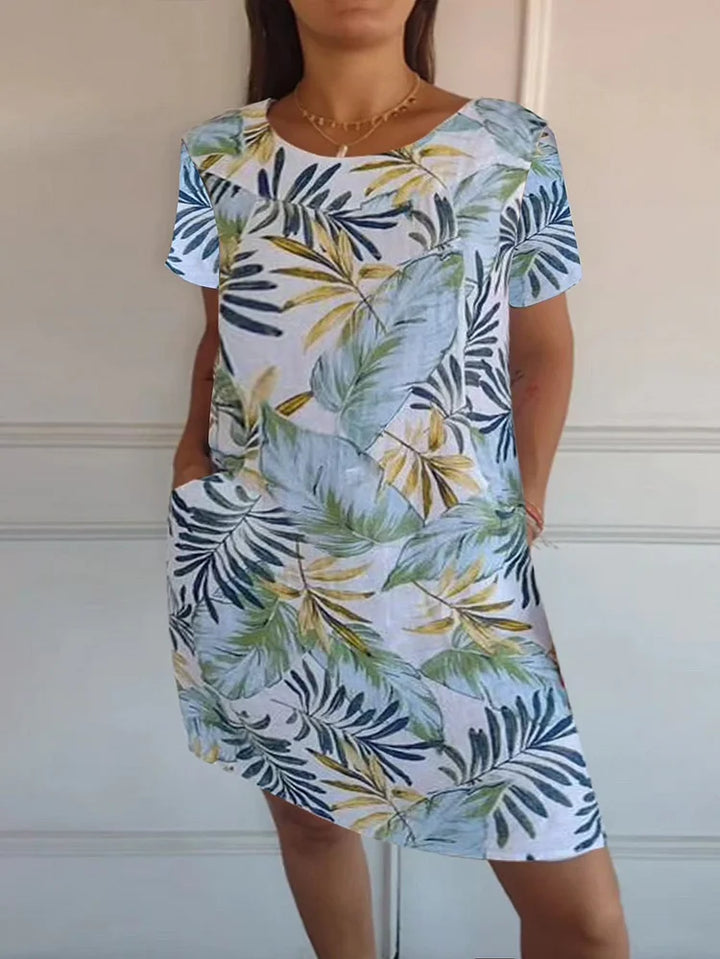 Printed summer dress in cotton and linen for women with pockets - Elena Harper