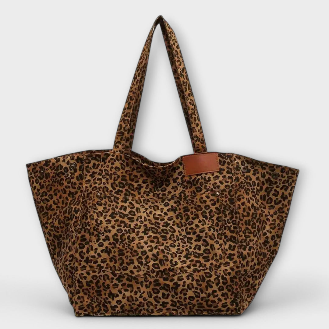 Elegant Leopard Print Canvas Shoulder Bag
