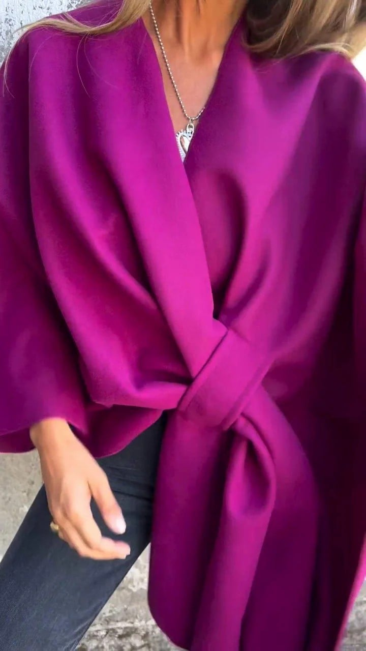 Umaiza Effortless Style V-neck Cape Jacket - Elena Harper