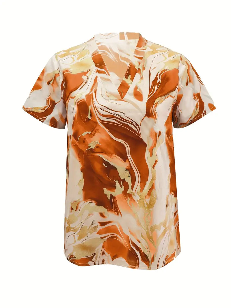 Mildred Marble Print Short Sleeve Shirt - Elena Harper
