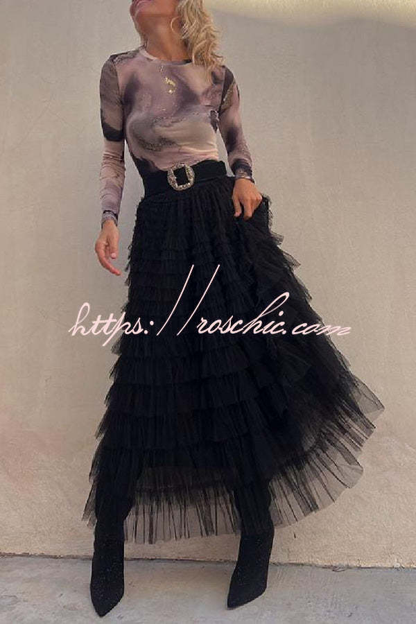 Be Your Own City Queen Tiered Elastic Waist Tulle Maxi Skirt - Elena Harper