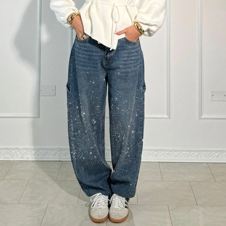 Raphaelle | Trendy Starry Denim Cargo Pants
