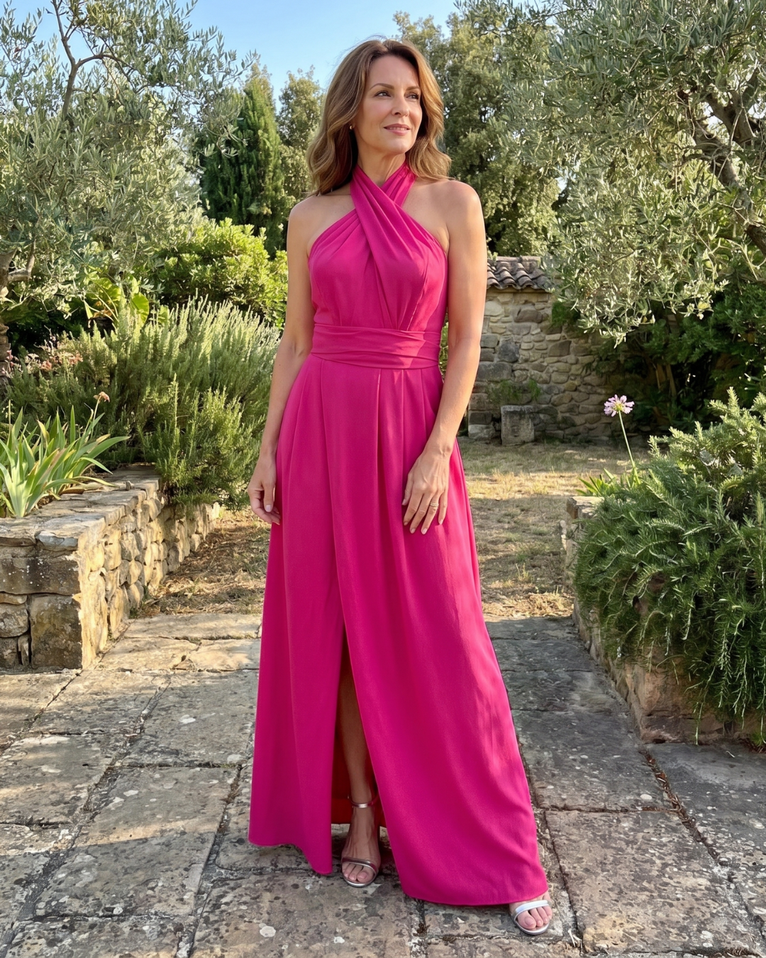 Cipa Cross Halter Sleeveless Draped Midi Dress - Elena Harper
