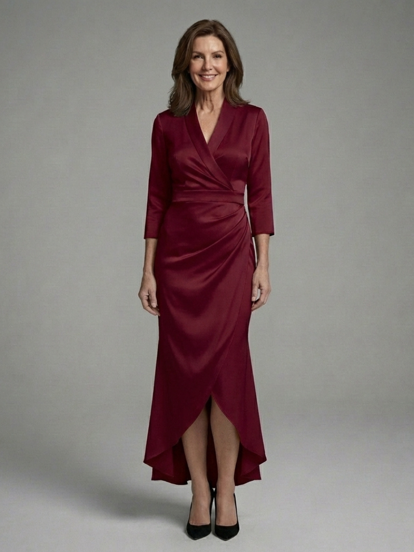 Celestine Long Sleeve Wrap High Low Midi Dress - Elena Harper