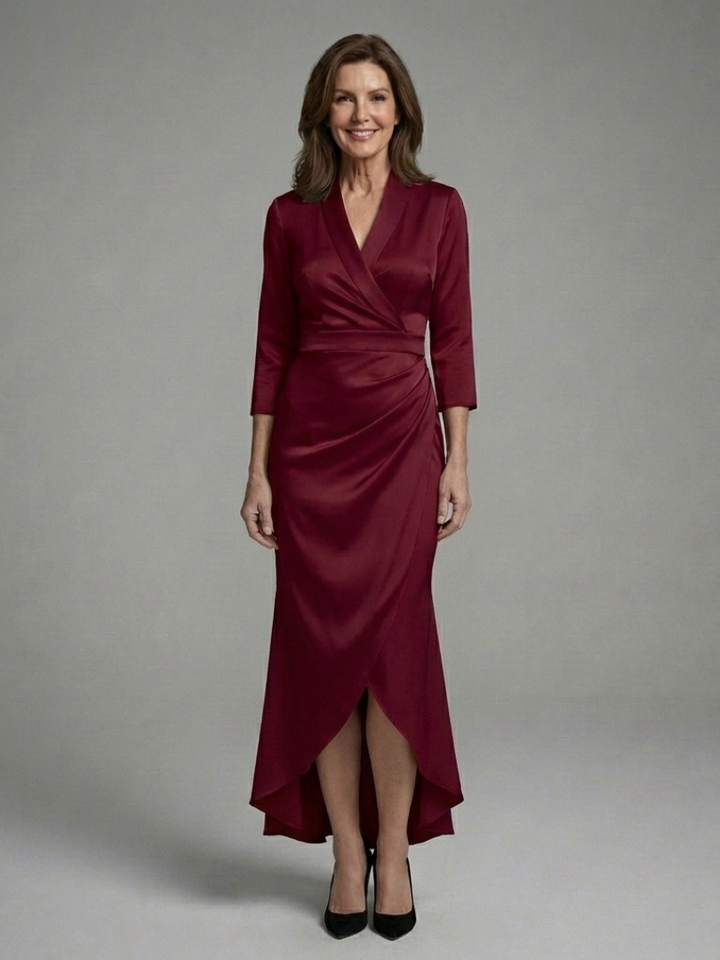 Celestine Long Sleeve Wrap High Low Midi Dress - Elena Harper