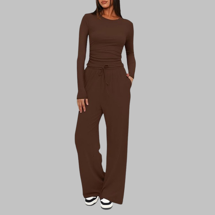 BELLE Casual Long Sleeve Top and Wide Leg Pants Set - Elena Harper